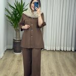 ست مانتو و شلوار آستین پاکتی کد 2073