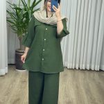 ست مانتو و شلوار آستین پاکتی کد 2171