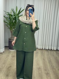 ست مانتو و شلوار آستین پاکتی کد 2171