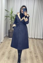 بارانی آستردار سانتانا کلاه کرم کد 2373